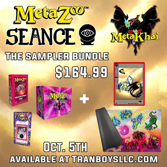 METAZOO SEANCE BUNDLE - THE SAMPLER (1 Booster Box, 1 Release Event Deck Box, 1 Blister, 1 Premium Moldy Potions Playmat, 1 Exclusive Bennn.Art Promo)